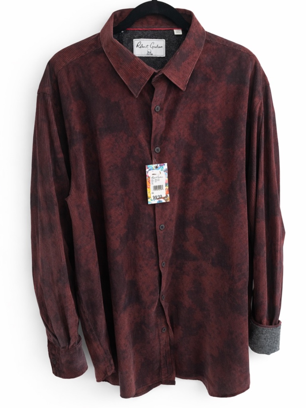 Robert Graham Nara Park Corduroy Shirt Men’s 3XL Burgundy Button Up NEW